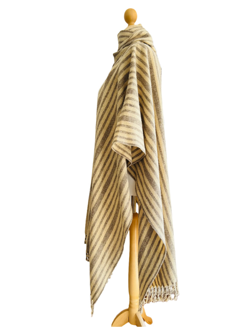 Vintage Striped Wool Serape Style Shawl