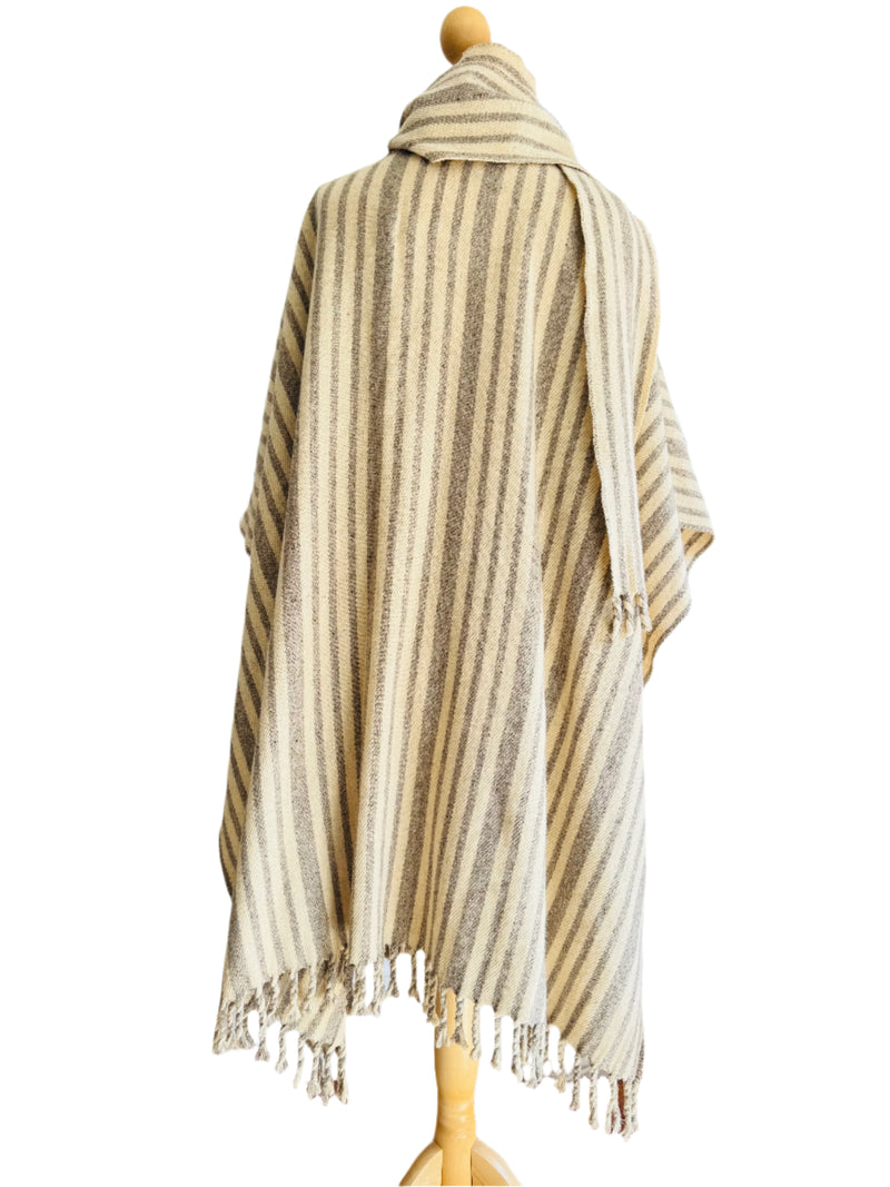 Vintage Striped Wool Serape Style Shawl