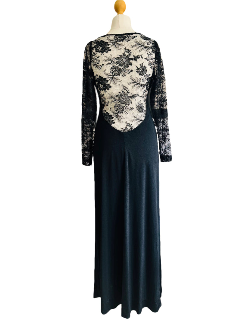Vintage Loris Azzaro Black Jersey Dress w/Lace Accents