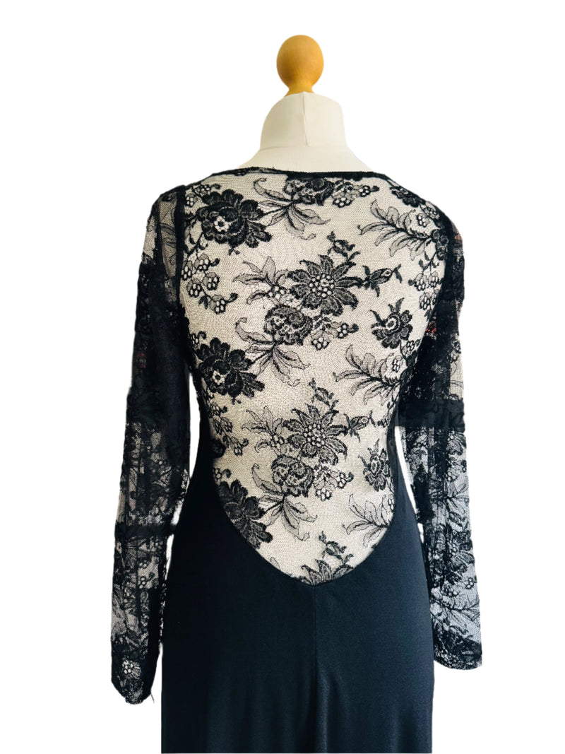 Vintage Loris Azzaro Black Jersey Dress w/Lace Accents