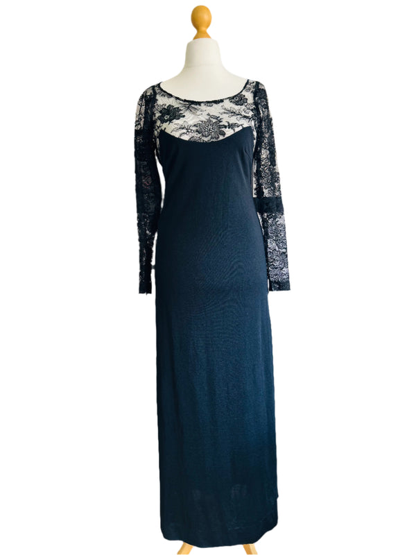 Vintage Loris Azzaro Black Jersey Dress w/Lace Accents