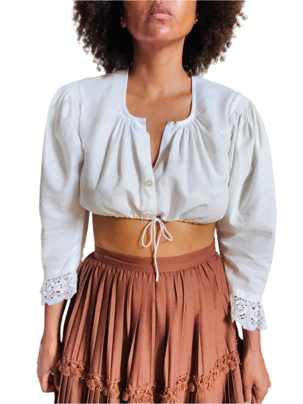 Vintage German Cropped Lace Trimmed Top