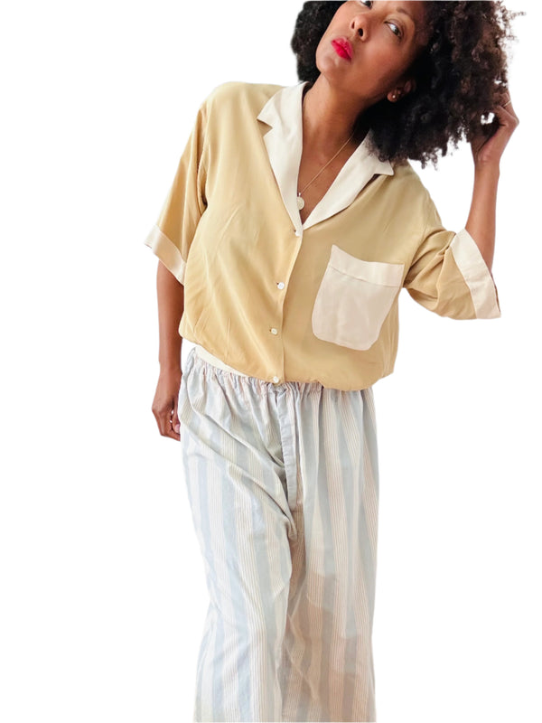 Vintage 80s does 40's Two-Toned Silk Button Down Shirt