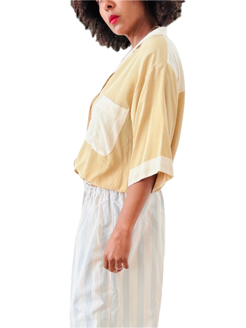 Vintage 80s does 40's Two-Toned Silk Button Down Shirt
