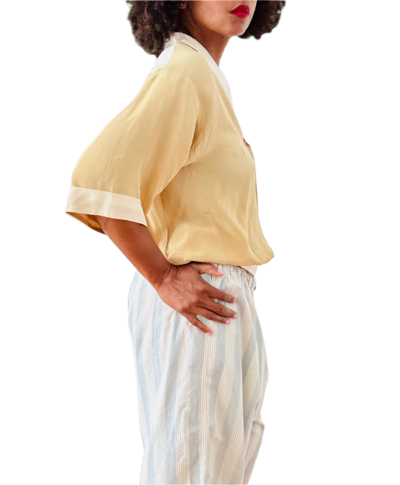 Vintage 80s does 40's Two-Toned Silk Button Down Shirt