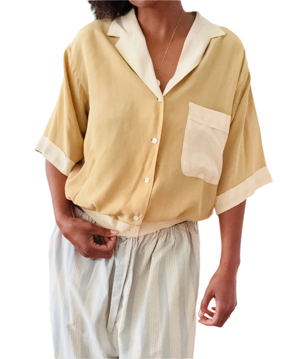 Vintage 80s does 40's Two-Toned Silk Button Down Shirt