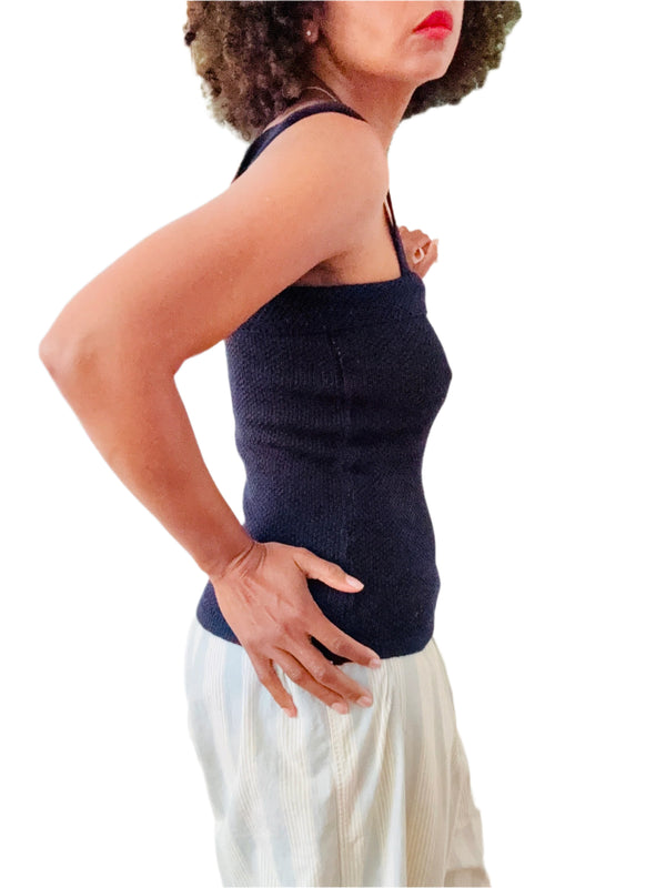 Vintage Pierre Cardin Navy Blue Crochet Knit Tank Top