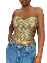 Gold Shirred Lame Strapless Bustier Top