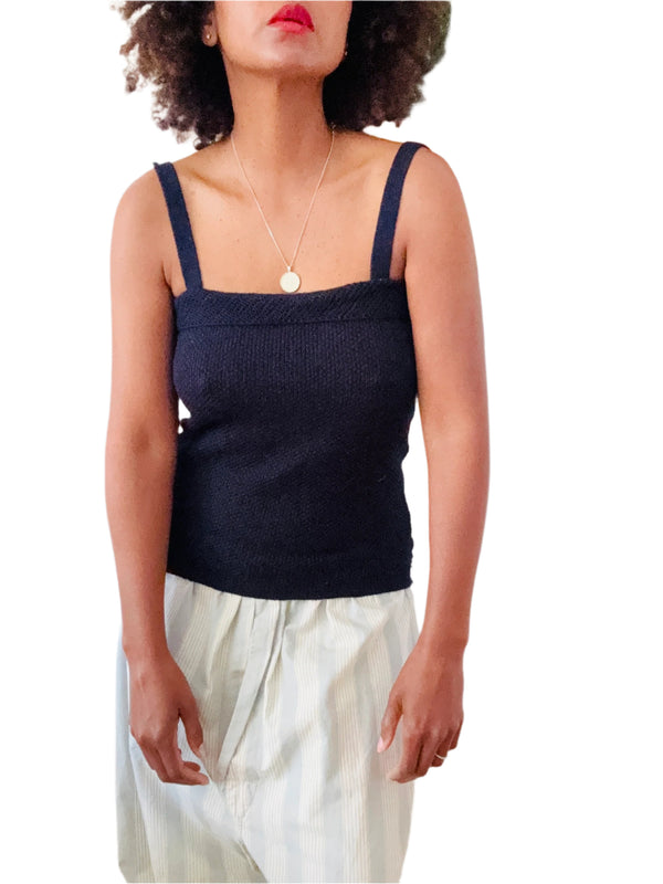 Vintage Pierre Cardin Navy Blue Crochet Knit Tank Top