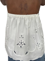 Upcycled White Cotton Embroidered Strapless Top