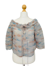 Handmade Vintage Pale Grey Crinkled Silk Off the Shoulder Blouse