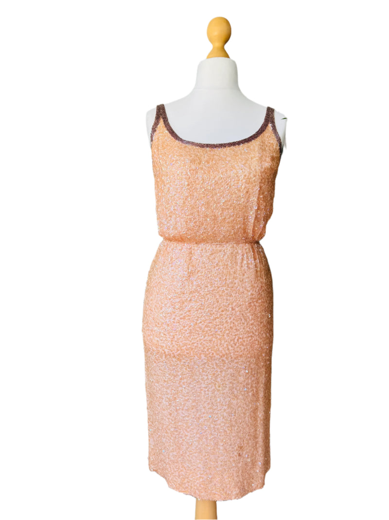 1960's Blush Pink Iridescent Sequin Cocktail Dress