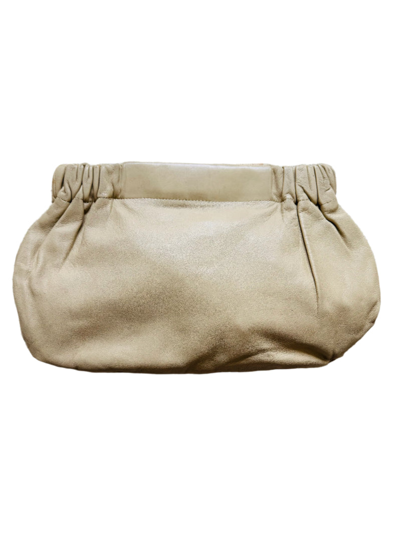 1980s Carlos Falchi Beige Snakeskin Leather Clutch Bag