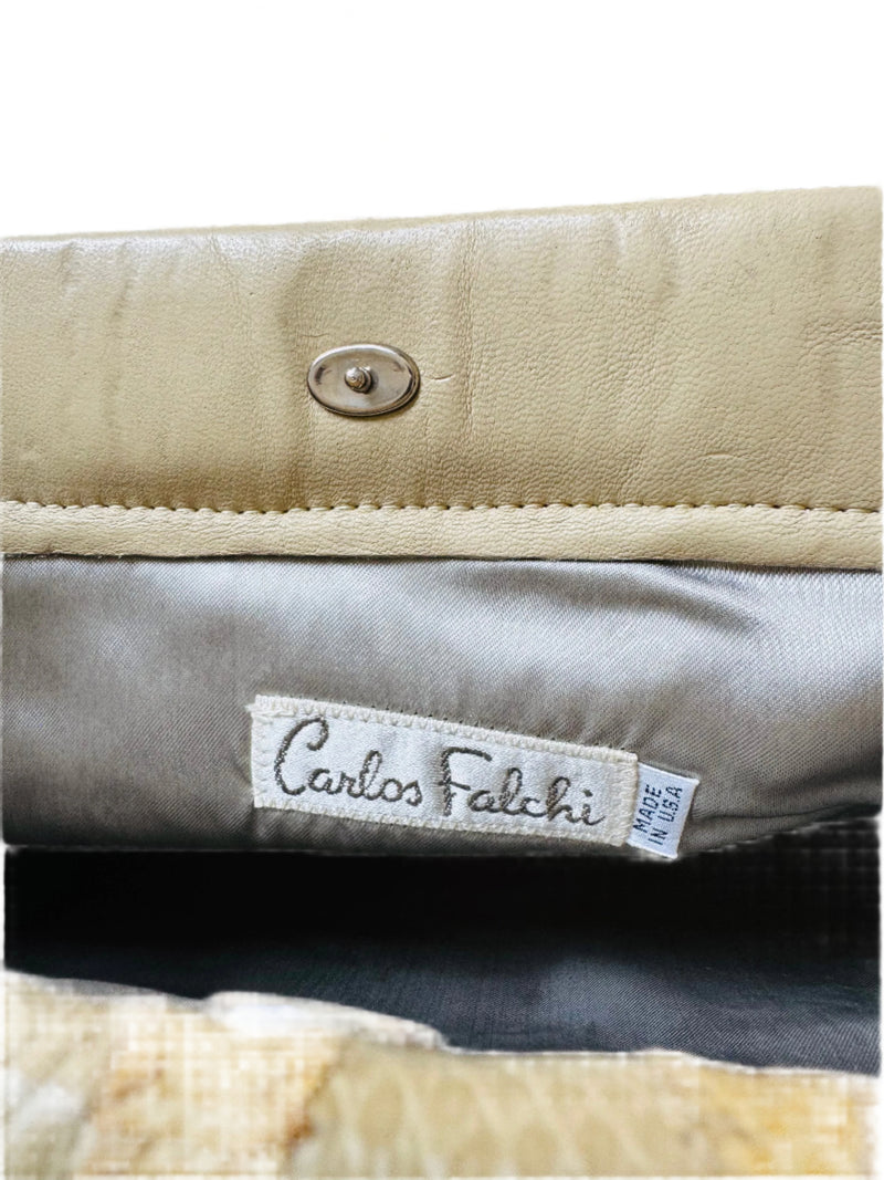 1980s Carlos Falchi Beige Snakeskin Leather Clutch Bag