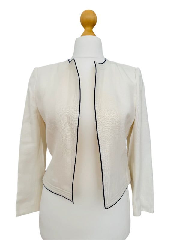 Vintage Louis Feraud White Tailored Blazer w/Navy Trim
