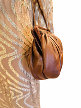Vintage Chocloate Brown Leather Ruched Crossbody Clutch Bag