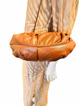 Vintage Chocloate Brown Leather Ruched Crossbody Clutch Bag