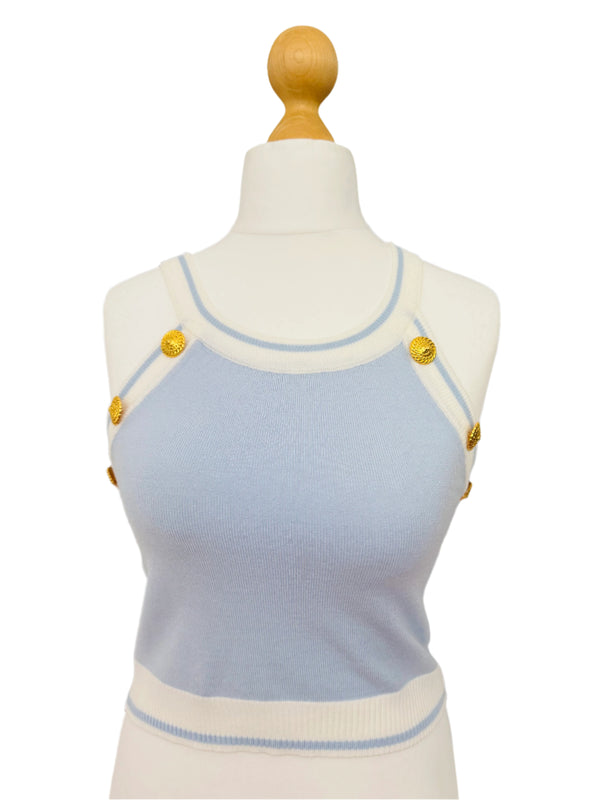 Pre-Owned Balmain Paris Light Blue Knit Halter Top