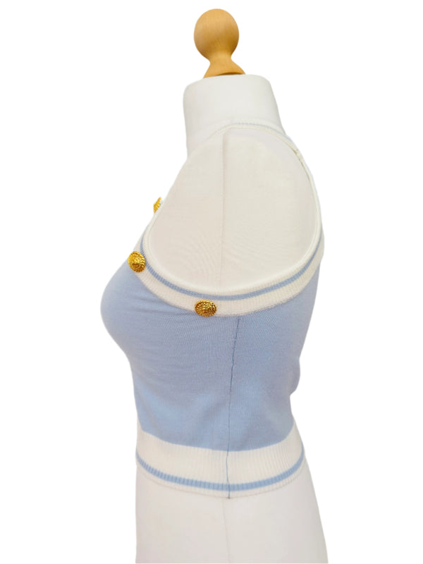 Pre-Owned Balmain Paris Light Blue Knit Halter Top