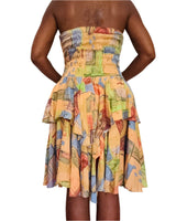 1980s Strapless Pastel Printed Tiered Dress