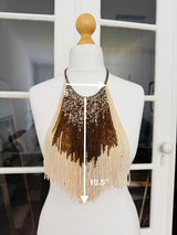 Beaded Ivory and Brown Fringed Necklace