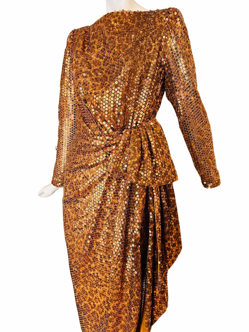 Vintage 1980's Mignon for Saks Fifth Avenue Leopard Sequin Print Gown