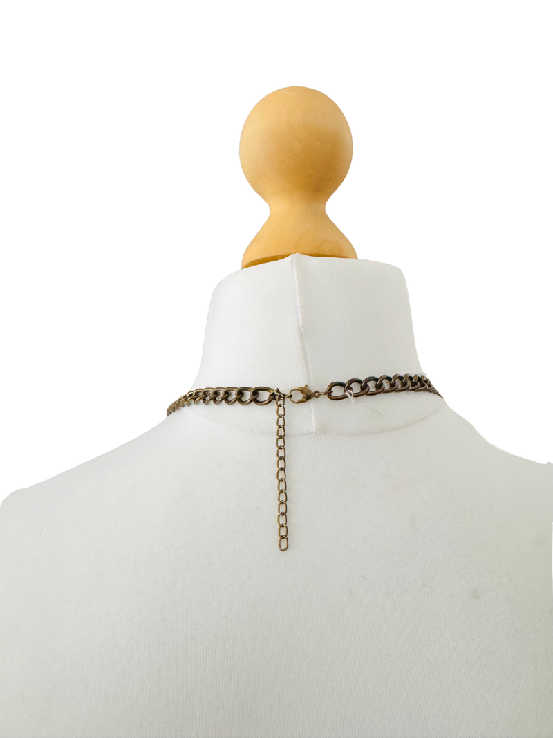 Beaded Ivory and Brown Fringed Necklace