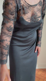 Vintage Loris Azzaro Black Jersey Dress w/Lace Accents