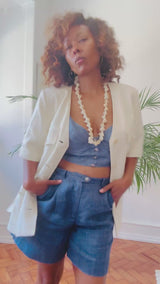 Vintage Escada Indigo Blue Linen Bustier