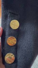 1980's Yves Saint Laurent  Black Knit Cardigan w/Gold Logo Buttons
