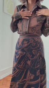Emilio Pucci Brown & Black Print Top & Skirt Set