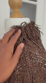 Chocolate Brown Leather Fringed Cardigan