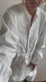 1920's Antique French Cotton Tuxedo Smock Shirt