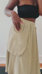 Vintage 70s Beige Cotton Linen Skirt w/Patch Pockets