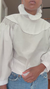 Vintage Byblos White Cotton Smocked Blouse