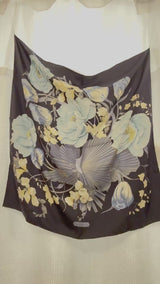 Vintage Salvatore Ferragamo Navy Blue Printed Floral Silk Scarf
