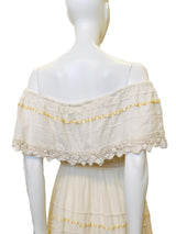 Vintage 1970's Bohemian Ivory Crinkled Cotton Tier Ruffle Dress