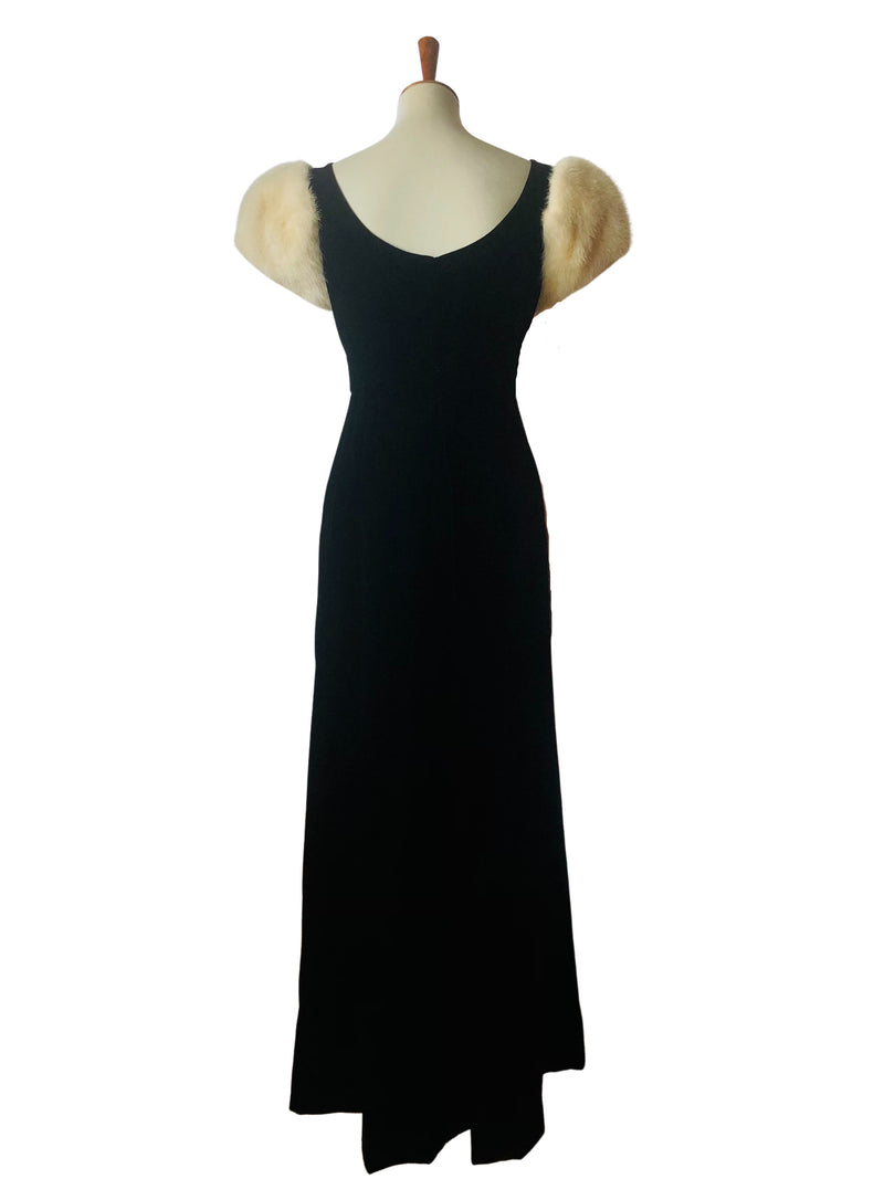 Vintage Lillie Rubin Black Velvet Gown w/Ivory Mink Sleeves