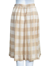 1980's Carol Little Beige and Ivory Silk Check Pleated Skirt