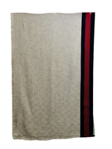 Gucci Grey Silk Logo Scarf w/Red and Navy Stripe