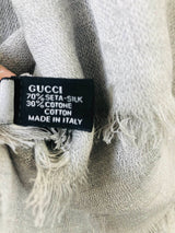 Gucci Grey Silk Logo Scarf w/Red and Navy Stripe