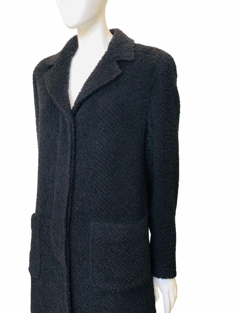 Vintage Bill Blass Black Nubbly Alpaca Wool Coat Neutral Ground
