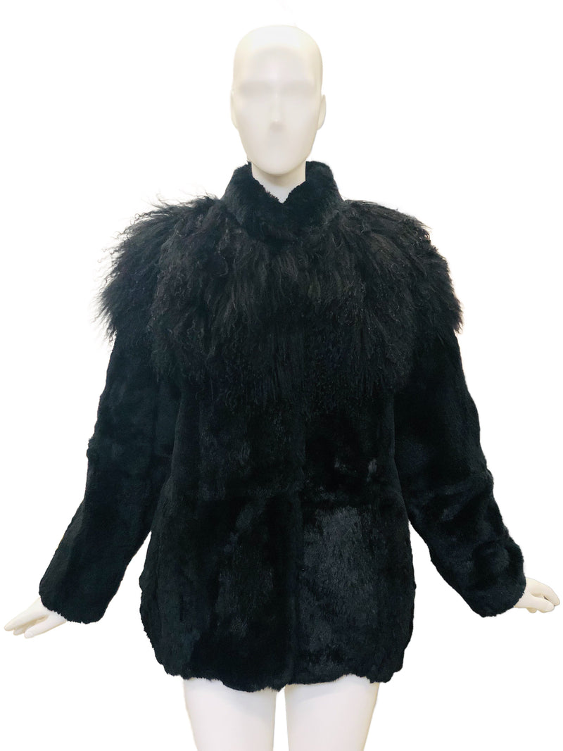 Vintage Black Tibetan Lamb and Rabbit Fur Coat