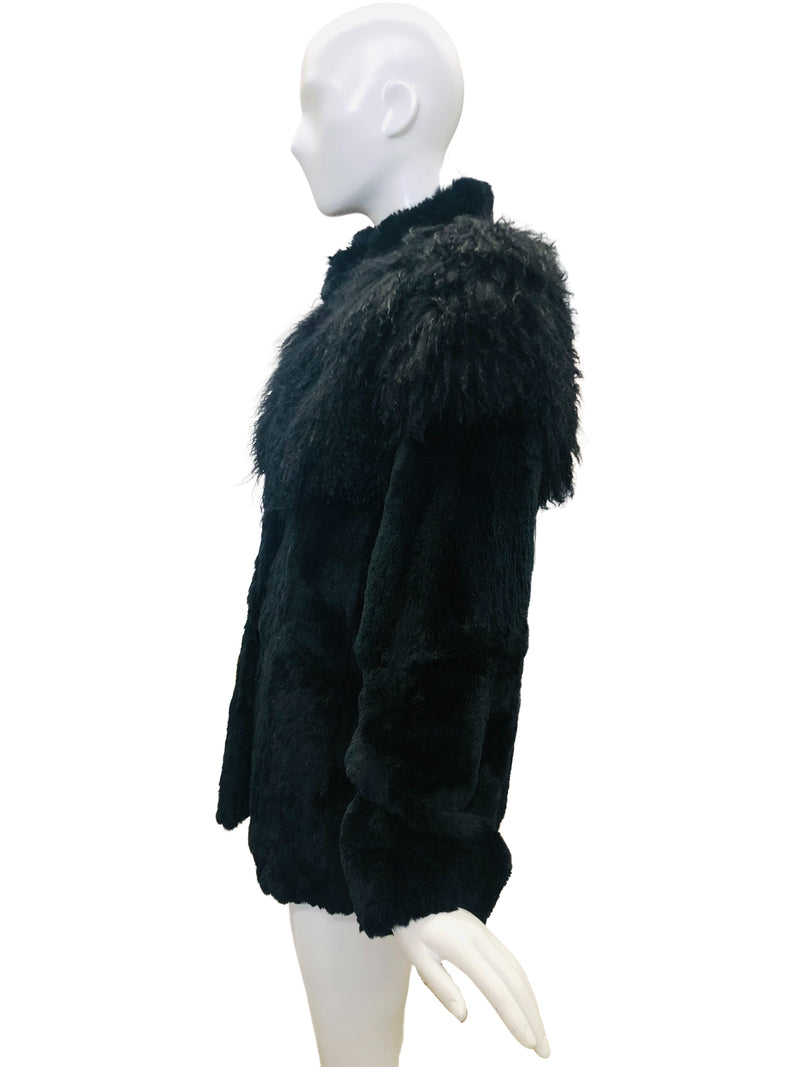 Vintage Black Tibetan Lamb and Rabbit Fur Coat