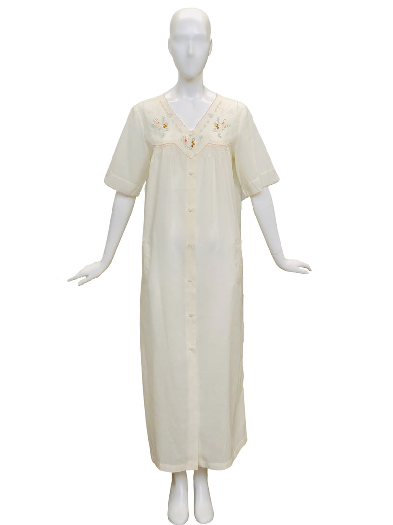 Ivory Chinese Embroidered Nightgown w/Pastel Floral Design