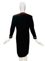 Anne Crimmons Black Silk Shift Dress w/Contrast Multicolor Trim