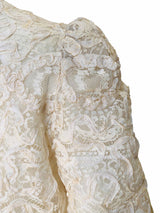 1980's Morton Myles Ivory Re-embroidered Lace Jacket w/Peplum