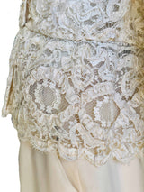 1980's Morton Myles Ivory Re-embroidered Lace Jacket w/Peplum
