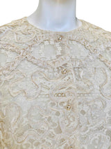 1980's Morton Myles Ivory Re-embroidered Lace Jacket w/Peplum
