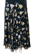 1980's The Silk Farm Black Slip Dress w/Lurex Floral Print Jacquard Skirt